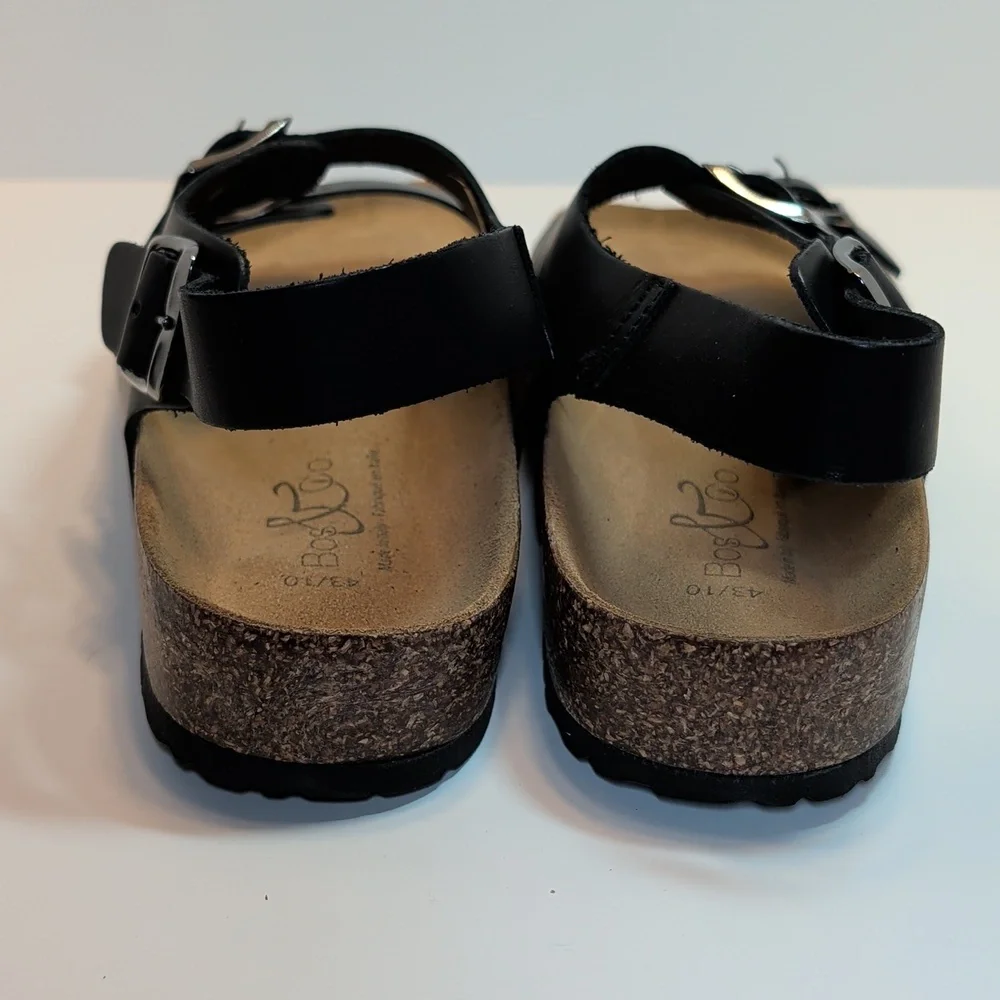 Bos. & Co. Men's Black Leather Sandals With Adjustable Buckle Straps Size 10